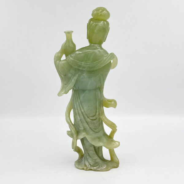Chinese Celadon Jade Goddess Guanyin Holding A Vase 20th