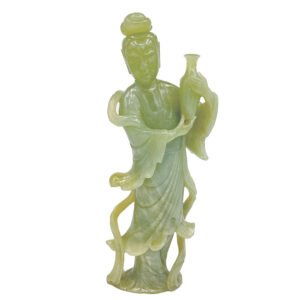 Chinese-Celadon-Jade-Goddess-Guanyin-Holding-A-Vase-20th Chinese Celadon Jade Goddess Guanyin Holding A Vase 20th