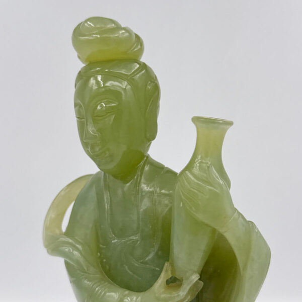 Chinese Celadon Jade Goddess Guanyin Holding A Vase 20th