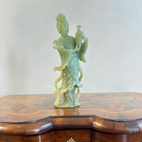 Chinese Celadon Jade Goddess Guanyin Holding A Vase 20th