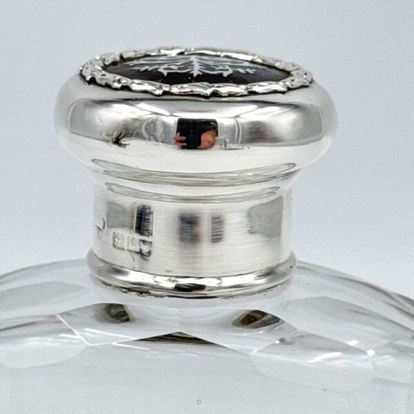 Hallmarked Silver Perfume Bottle With Pique Silver Inlay In Tortoise Shell Birmingham 1911
