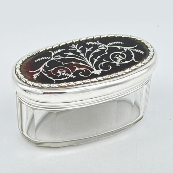 Hallmarked-Silver-Trinket-Box-With-Pique-Silver-Inlay-In-Tortoise-Shell-Birmingham-1911-1 Hallmarked Silver Trinket Box With Pique Silver Inlay In Tortoise Shell Birmingham 1911