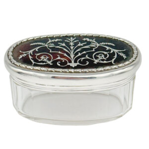 Hallmarked Silver Trinket Box With Pique Silver Inlay In Tortoise Shell Birmingham 1911