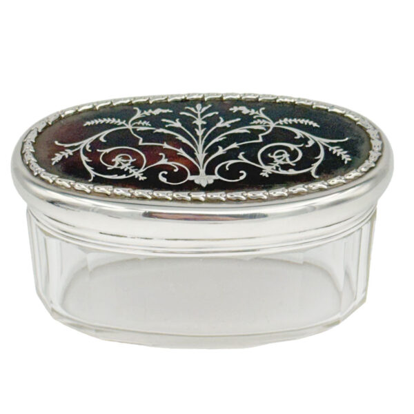 Hallmarked-Silver-Trinket-Box-With-Pique-Silver-Inlay-In-Tortoise-Shell-Birmingham-1911 Hallmarked Silver Trinket Box With Pique Silver Inlay In Tortoise Shell Birmingham 1911