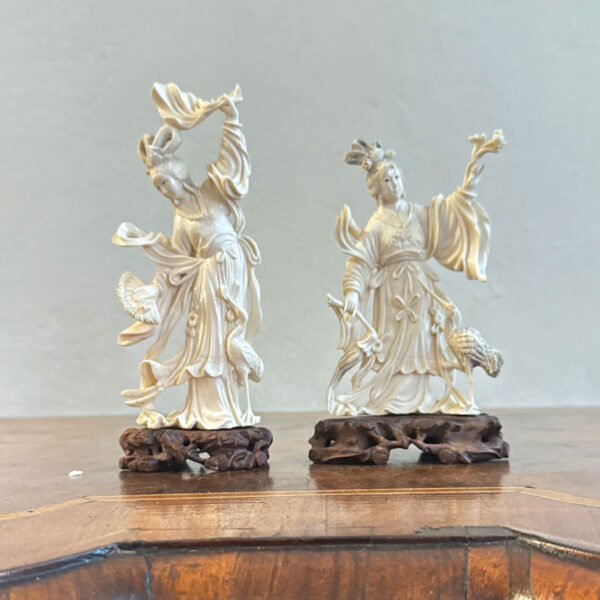Japanese-Ivorine-Finely-Carved-Figurine Japanese Ivorine Finely Carved Figurine Of Lady With Fan 20th