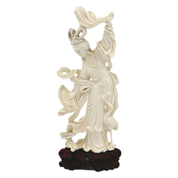 Japanese-Ivorine-Finely-Carved-Figurine-Of-Lady-With-Fan-20th Japanese Ivorine Finely Carved Figurine Of Lady With Fan 20th