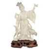 Japanese-Ivorine-Finely-Carved-Figurine-Of-Lady-With-Flowers-and-Bird Japanese Ivorine Finely Carved Figurine Of Lady With Flowers and Bird