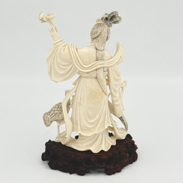 Japanese-Ivorine-Finely-Carved-Figurine-Of-Lady-With-Flowers-and-Bird-4 Japanese Ivorine Finely Carved Figurine Of Lady With Flowers and Bird