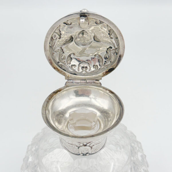 Silver Topped Angel Embossed Perfume Bottle London 1897 William Comyns