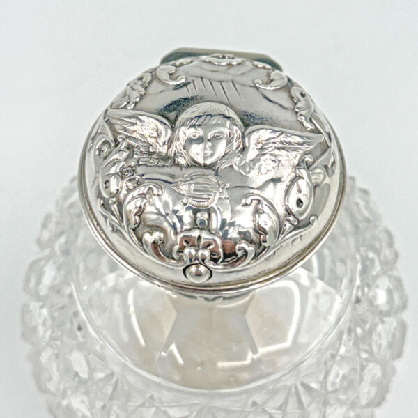 Silver Topped Angel Embossed Perfume Bottle London 1897 William Comyns