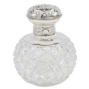 Silver Topped Angel Embossed Perfume Bottle London 1897 William Comyns