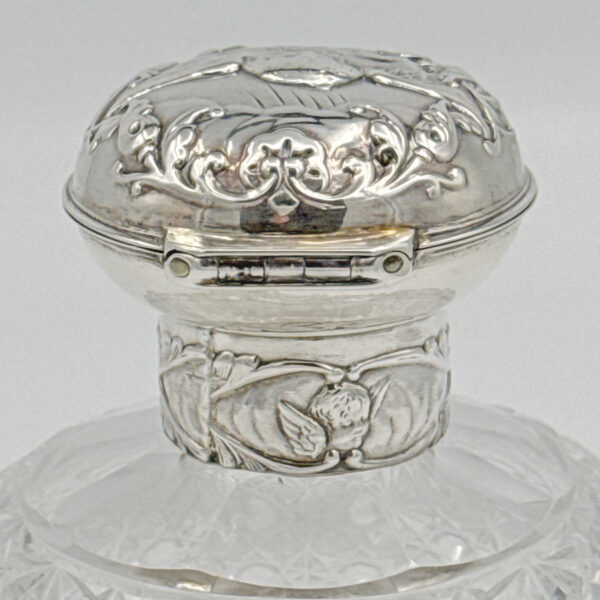 Silver Topped Angel Embossed Perfume Bottle London 1897 William Comyns