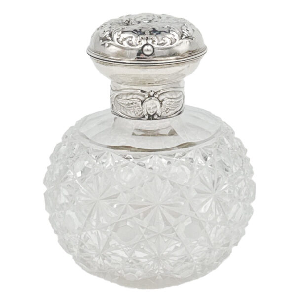 Silver Topped Angel Embossed Perfume Bottle London 1897 William Comyns