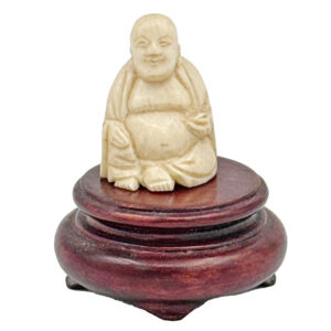 Small Chinese Ivorine Budha On Wooden Base 20th