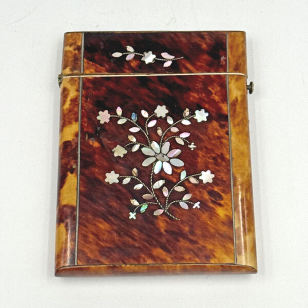 Victorian Tortoise Shell With Mother Of Pearl Inlay Calling Card Case C1870