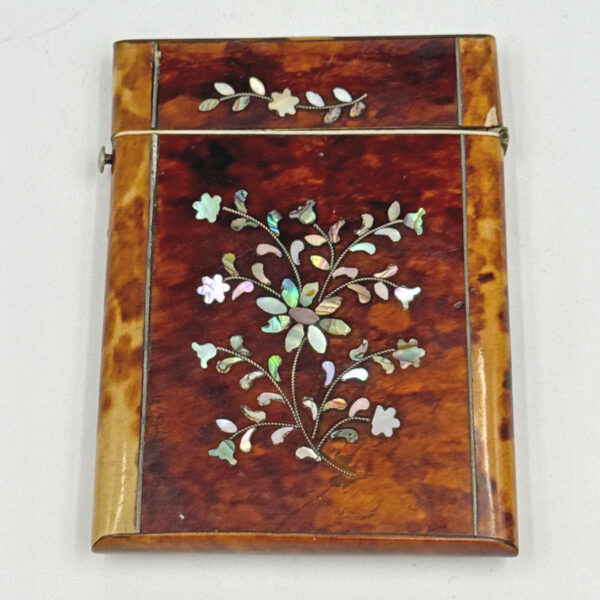 Victorian Tortoise Shell With Mother Of Pearl Inlay Calling Card Case C1870
