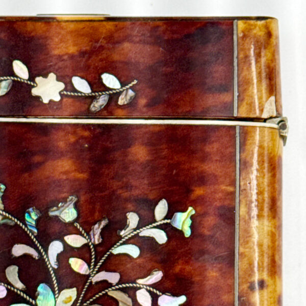 Victorian Tortoise Shell With Mother Of Pearl Inlay Calling Card Case C1870