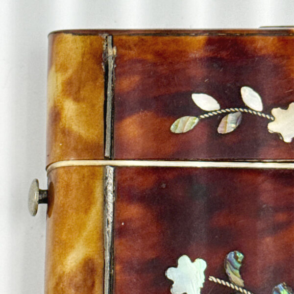 Victorian Tortoise Shell With Mother Of Pearl Inlay Calling Card Case C1870