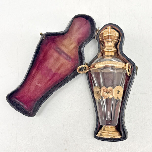 14ct Gold Dutch Mounted Rock Crystal Perfume Bottle Victorian C1890 Boxed