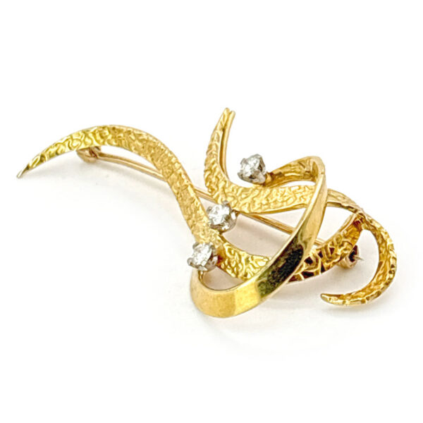 18ct-Gold-And-Diamond-Swirl-Design-Brooch-C1970-2 18ct Gold And Diamond Swirl Design Brooch C1970