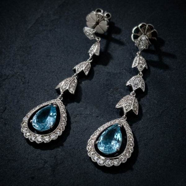 18ct White Gold Aquamarine and Diamond Pair Drop Earrings