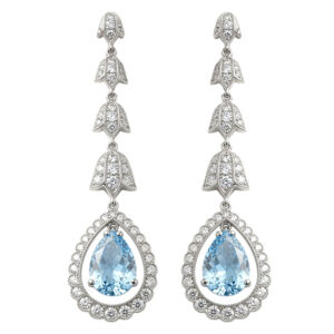 18ct White Gold Aquamarine and Diamond Pair Drop Earrings