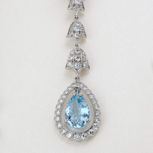 18ct White Gold Aquamarine and Diamond Pair Drop Earrings