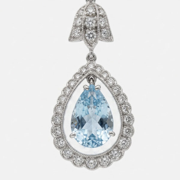 18ct White Gold Aquamarine and Diamond Pair Drop Earrings
