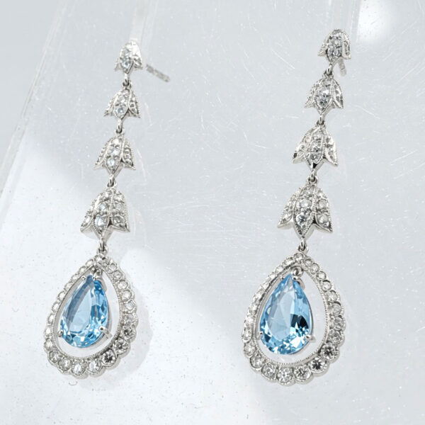 18ct White Gold Aquamarine and Diamond Pair Drop Earrings