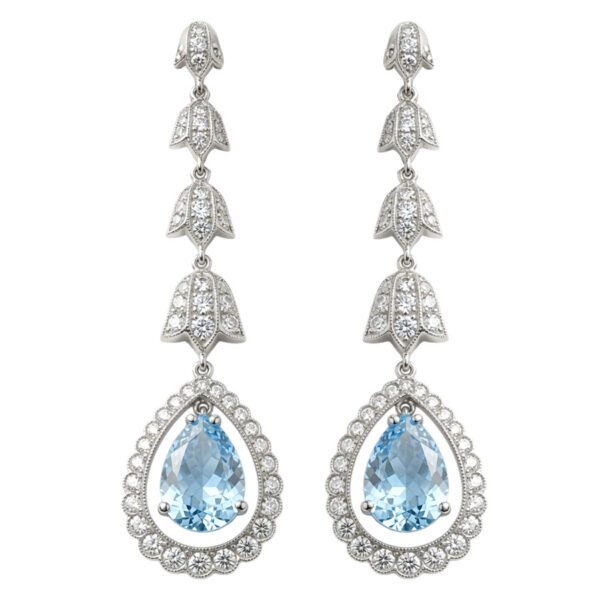 18ct White Gold Aquamarine and Diamond Pair Drop Earrings