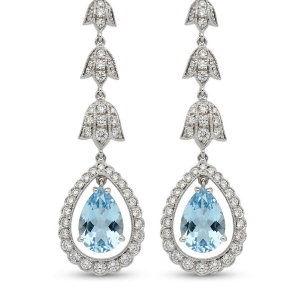 18ct White Gold Aquamarine and Diamond Pair Drop Earrings