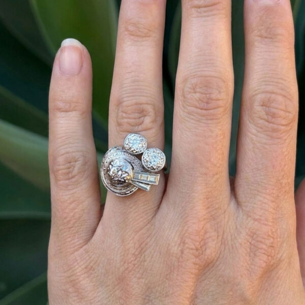Art Deco 18ct White Gold Diamond Cluster Ring