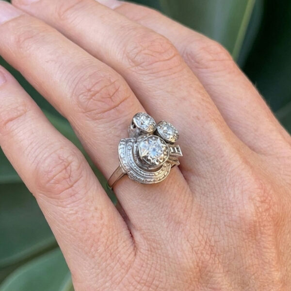 Art Deco 18ct White Gold Diamond Cluster Ring