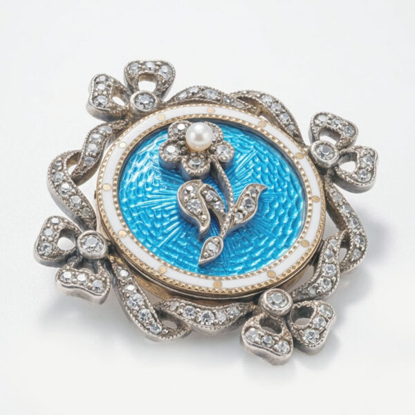 9ct-Gold-Victorian-Remembrance-Brooch-Turquoise-Guilloche-Enamel-and-Diamonds-2 9ct Gold Victorian Remembrance Brooch Turquoise Guilloche Enamel and Diamonds