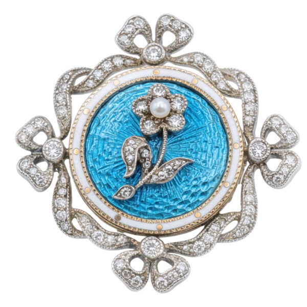 9ct-Gold-Victorian-Remembrance-Brooch-Turquoise-Guilloche-Enamel-and-Diamonds 9ct Gold Victorian Remembrance Brooch Turquoise Guilloche Enamel and Diamonds