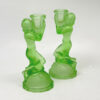 Art Deco Uranium Glass Pair Candlesticks Walther Sohne C1930