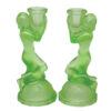 Art Deco Uranium Glass Pair Candlesticks Walther Sohne C1930
