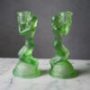 Art Deco Uranium Glass Pair Candlesticks Walther Sohne C1930