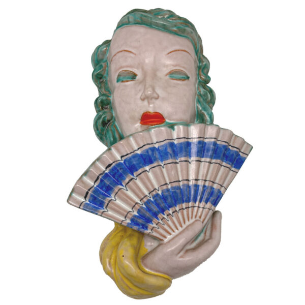 Goldsheider-Art-Deco-Lady-With-Fan-Wall-Mask-C1930 Goldsheider Art Deco Lady With Fan Wall Mask C1930
