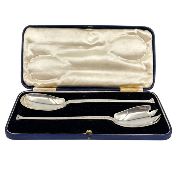 Hallmarked Silver Pair Salad Servers Sheffield 1938