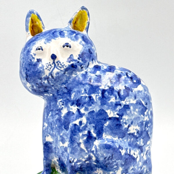 Hylton Nel Blue and White Cat On A Green Diamond Base 1993-