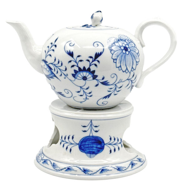 Meissen Onion Pattern Tea Pot On Trivet Warmer