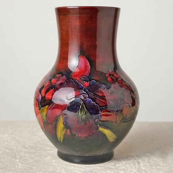 Moorcroft Flambe Orchid Pattern Bulbous Vase C1950