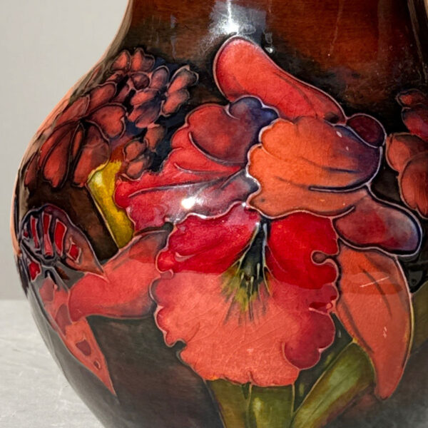 Moorcroft Flambe Orchid Pattern Bulbous Vase C1950