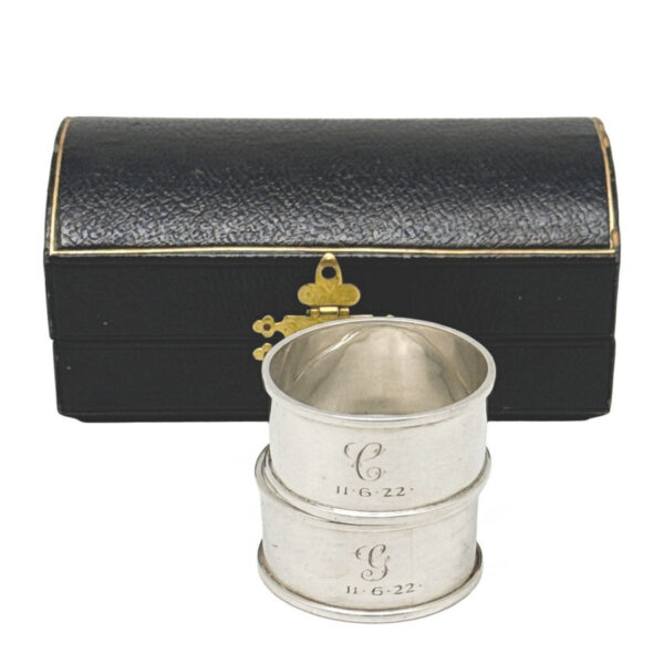 Pair-Hallmarked-Sterling-Silver-Serviette-Rings-Birmingham-1922 Pair Hallmarked Sterling Silver Serviette Rings Birmingham 1922