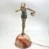 Stefan Dakon Art Deco Cold Painted Fan Dancer Lamp On Alabaster Orb C1930