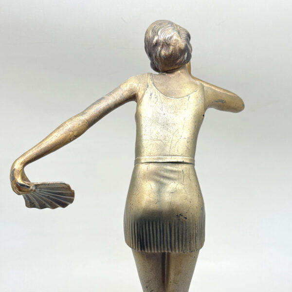 Stefan Dakon Art Deco Cold Painted Fan Dancer Lamp On Alabaster Orb C1930