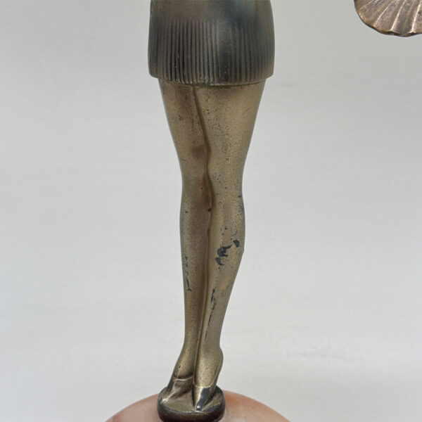Stefan Dakon Art Deco Cold Painted Fan Dancer Lamp On Alabaster Orb C1930
