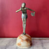Stefan Dakon Art Deco Cold Painted Fan Dancer Lamp On Alabaster Orb C1930