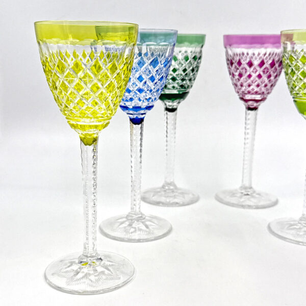 Val St Lambert Set Of 6 Crystal Wine Hock Glasses 17cm